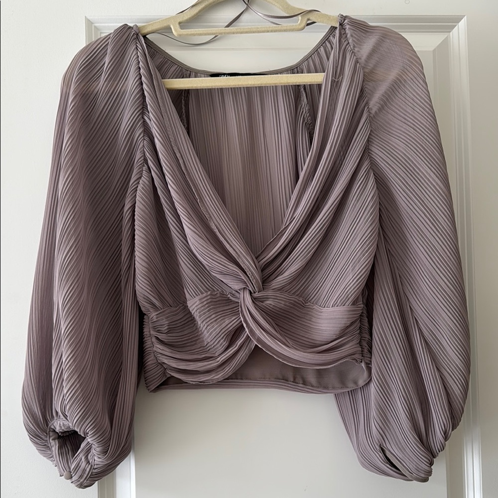 Elegant Pleated Blouse in Gray